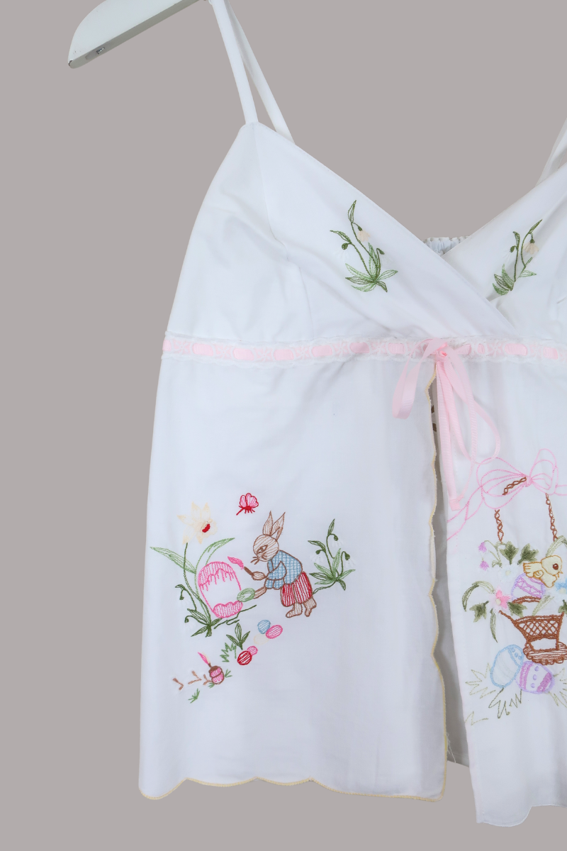 Babydoll Vintage Tablecloth Top in Easter Bunny Picnic - Size XS