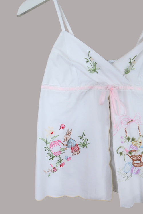 Babydoll Vintage Tablecloth Top in Easter Bunny Picnic - Size XS