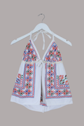 Babydoll Vintage Tablecloth Top in Kitschy Cross Stitch - Size XS/S