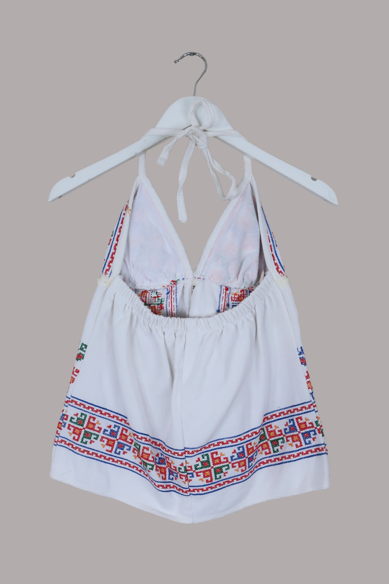 Babydoll Vintage Tablecloth Top in Kitschy Cross Stitch - Size XS/S