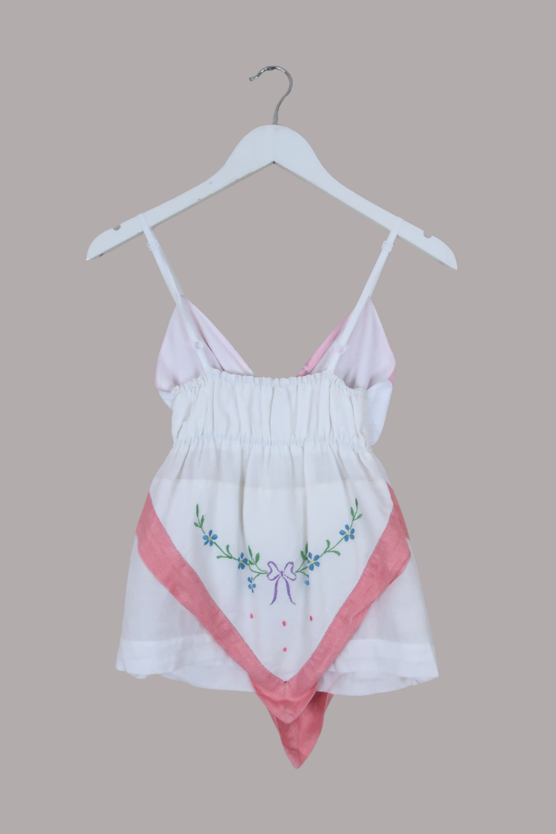 Babydoll Vintage Tablecloth Top in Forget-Me-Not Ribbon - Size XS/S