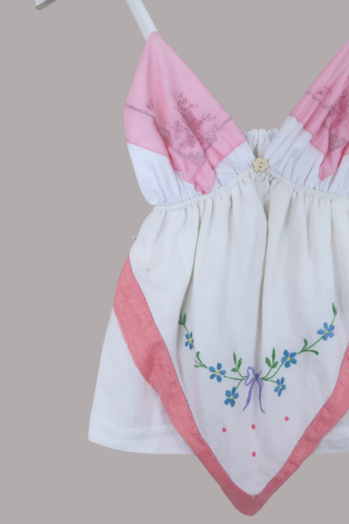Babydoll Vintage Tablecloth Top in Forget-Me-Not Ribbon - Size XS/S