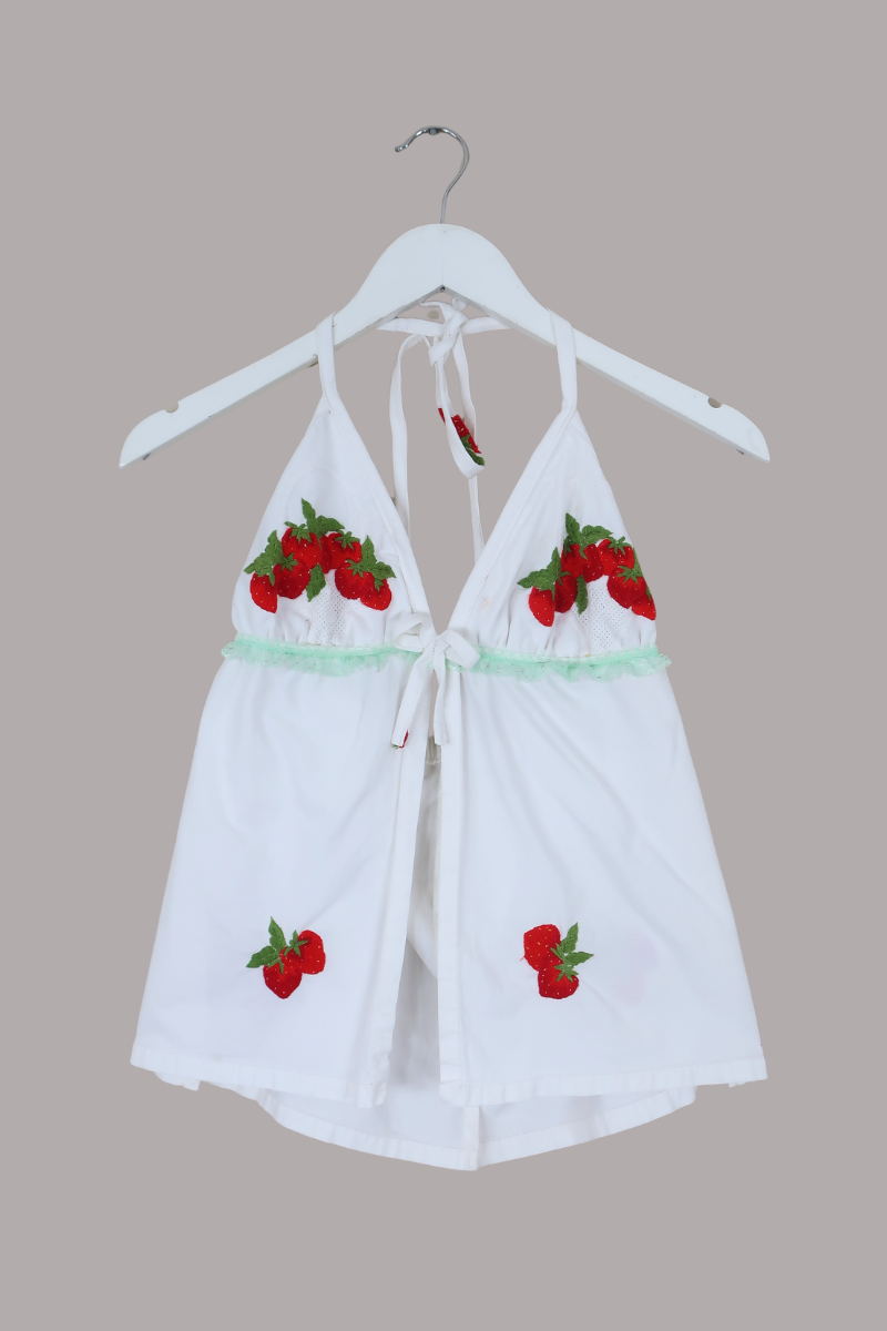 Babydoll Vintage Tablecloth Top in Strawberry Shortcake - Size XS/S