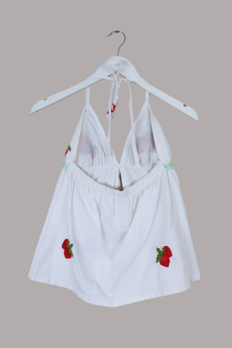 Babydoll Vintage Tablecloth Top in Strawberry Shortcake - Size XS/S