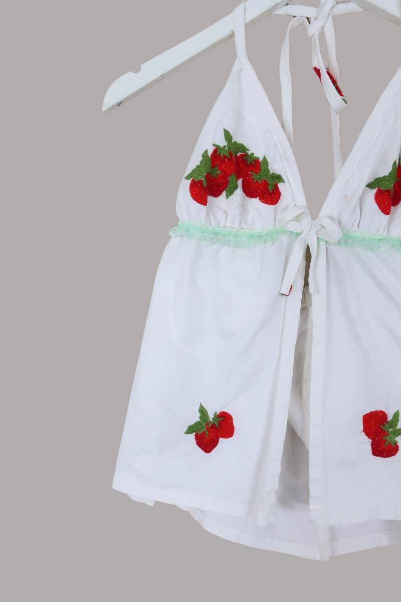 Babydoll Vintage Tablecloth Top in Strawberry Shortcake - Size XS/S