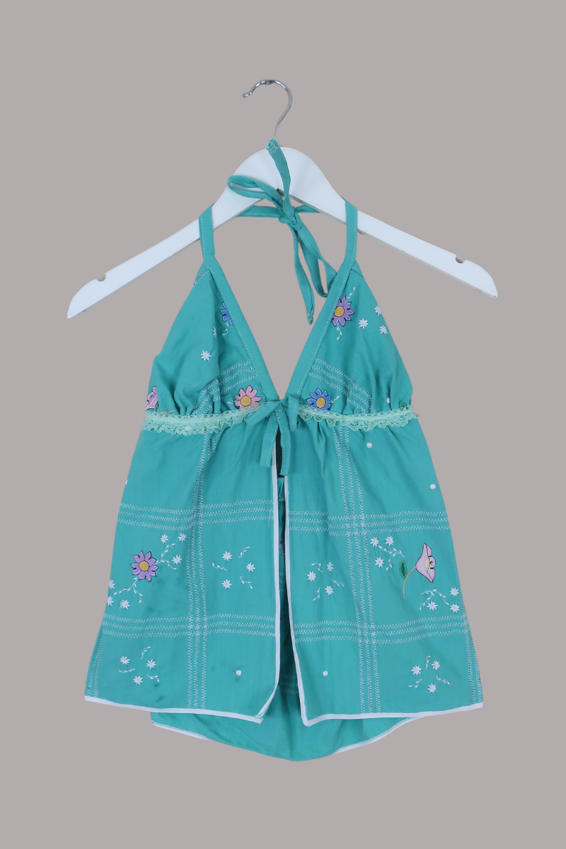 Babydoll Vintage Tablecloth Top in Sea Foam Florals - Size XS/S