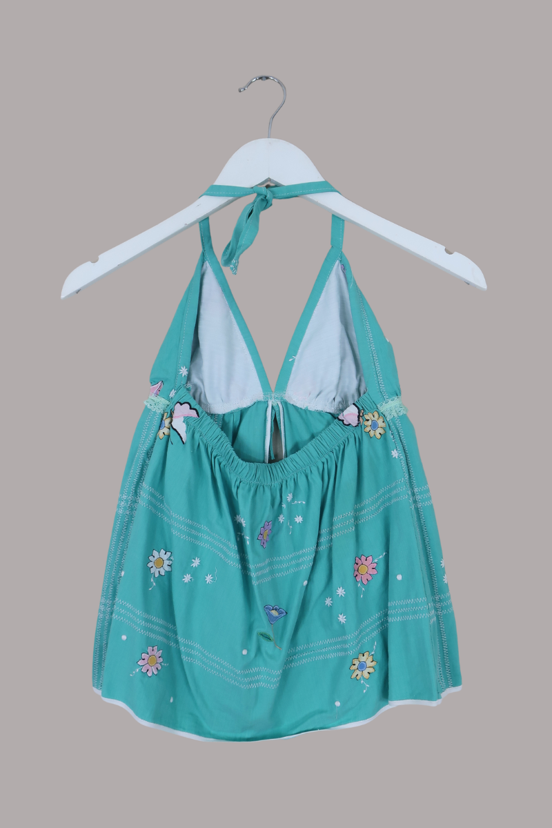 Babydoll Vintage Tablecloth Top in Sea Foam Florals - Size XS/S