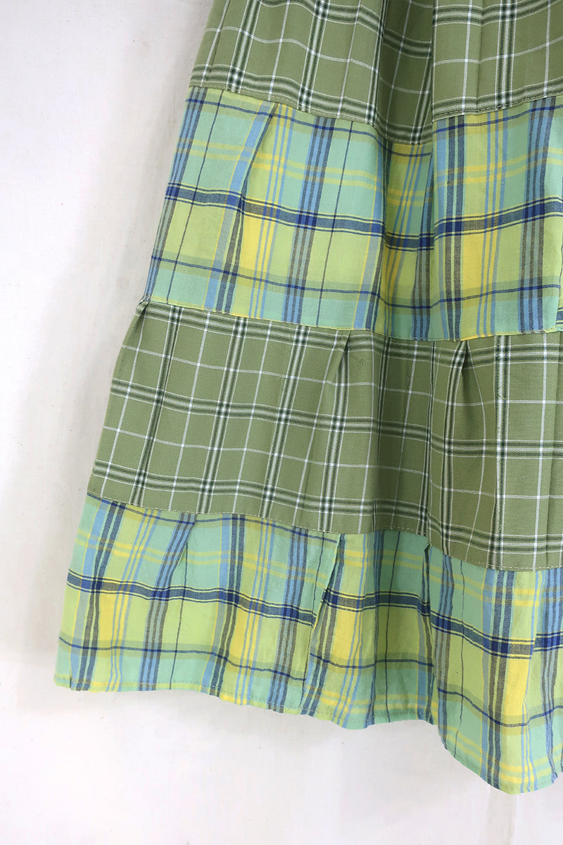 Adelaide Patchwork Maxi Skirt in Granny Smith Green Tartan by All About Audrey