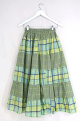 Adelaide Patchwork Maxi Skirt in Granny Smith Green Tartan by All About Audrey