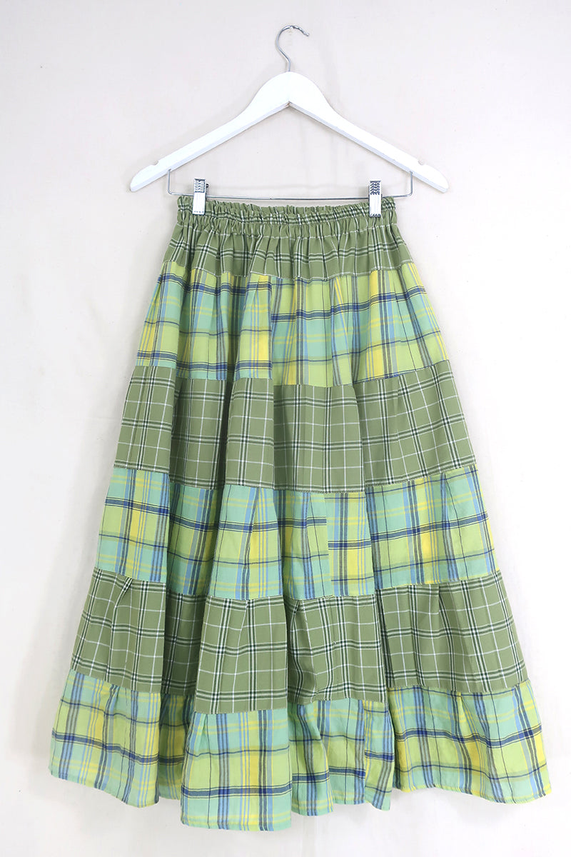 Adelaide Patchwork Maxi Skirt in Granny Smith Green Tartan by All About Audrey