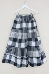 Adelaide Patchwork Maxi Skirt in Hot Goth Black & White Check