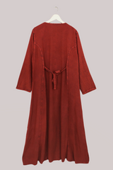Indian Velvet Embroidered Kaftan in Crimson Red by All About Audrey