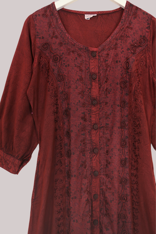 Indian Sleeveless Kaftan in Earth Red Floral by All About Audrey