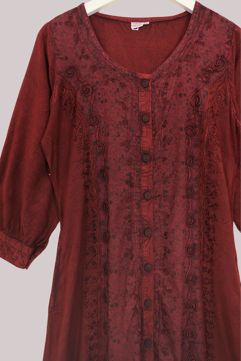 Indian Sleeveless Kaftan in Earth Red Floral by All About Audrey