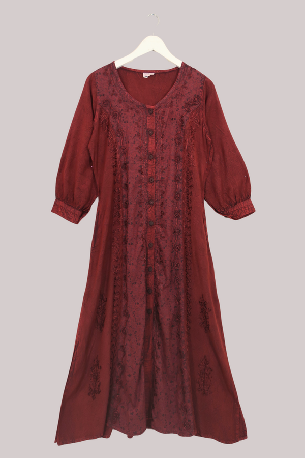 Indian Sleeveless Kaftan in Earth Red Floral by All About Audrey