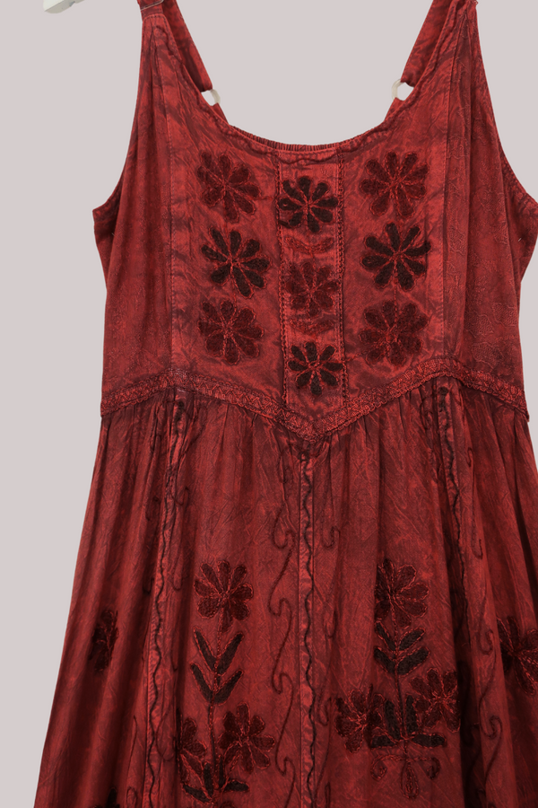 Indian Embroidered Sundress in Earth Red - Free Size XXL by All About Audrey