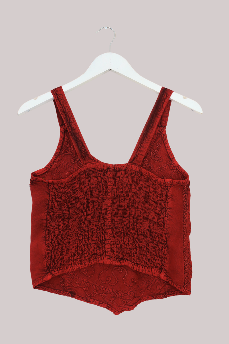 Embroidered Handkerchief Top in Earth Red - Free Size