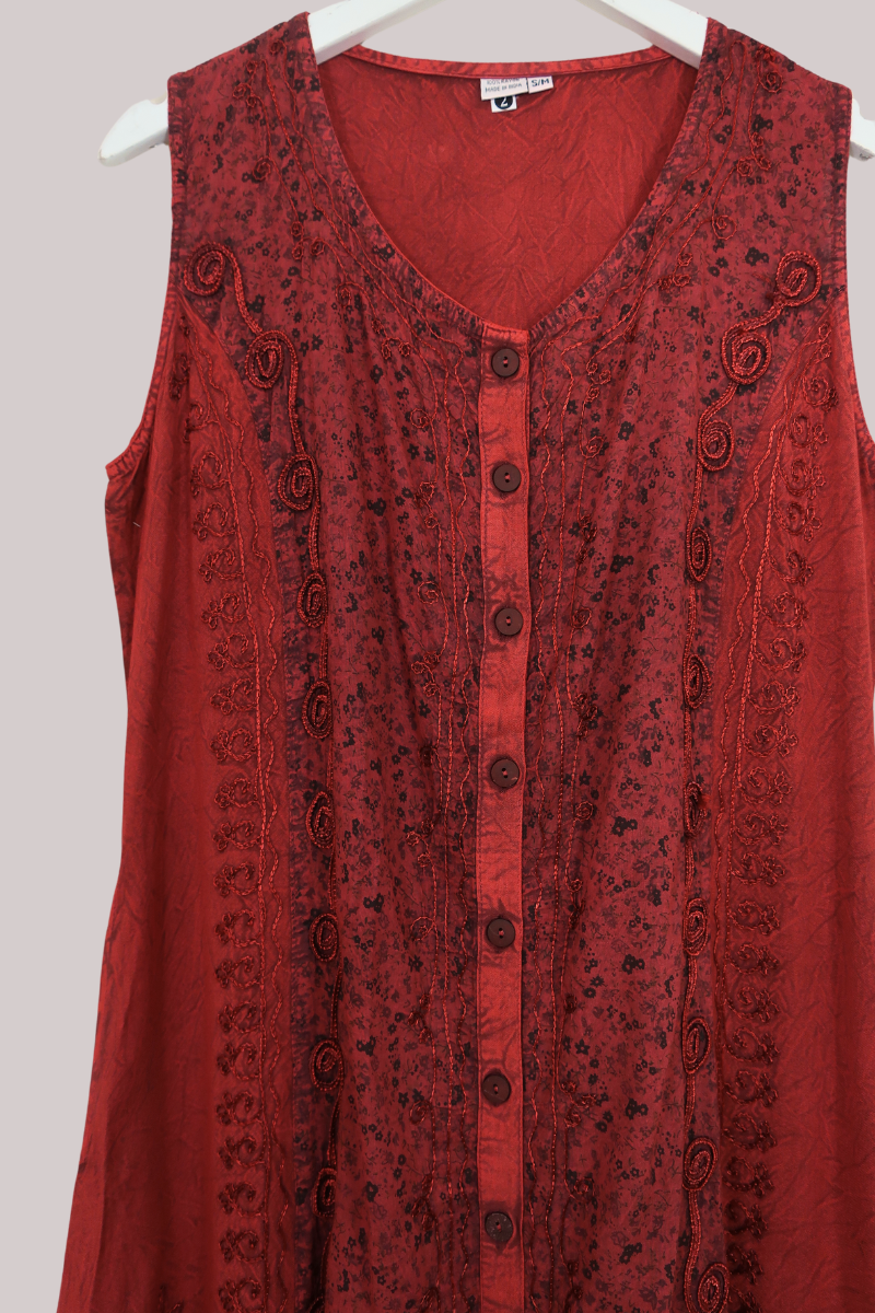 Indian Sleeveless Kaftan Midi in Earth Red Floral by All About udrey