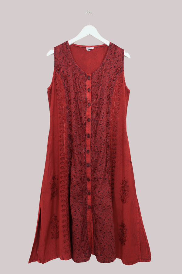 Indian Sleeveless Kaftan Midi in Earth Red Floral by All About udrey