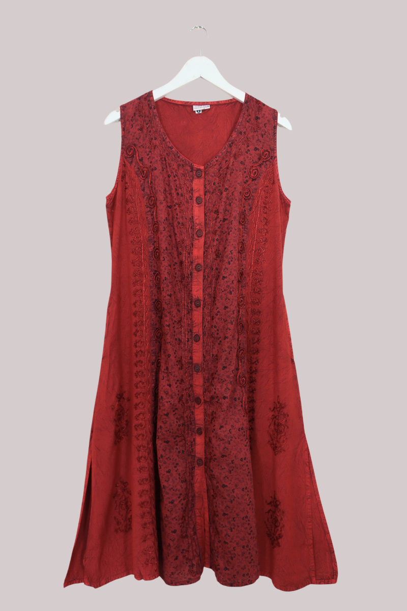 Indian Sleeveless Kaftan Midi in Earth Red Floral by All About udrey