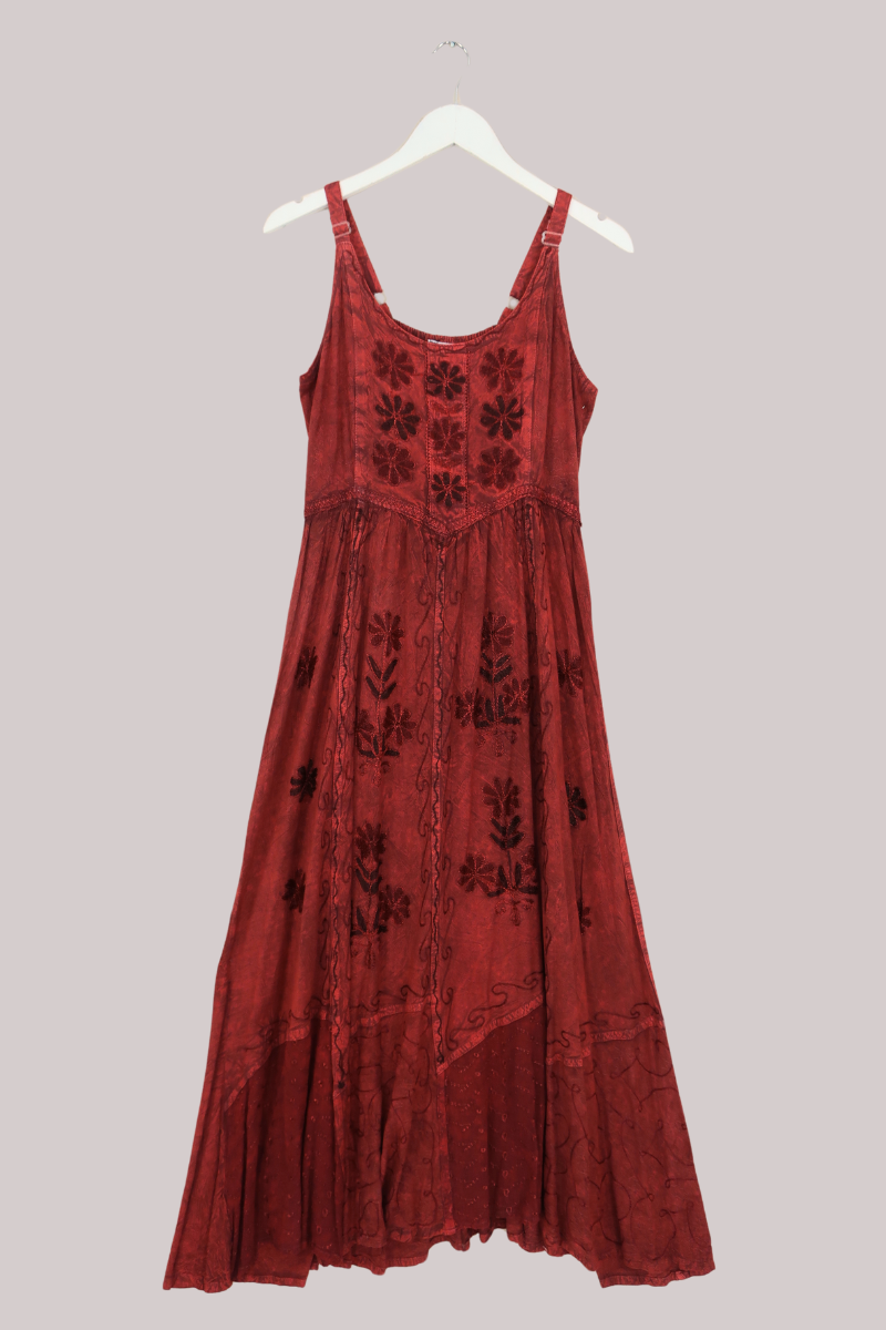 Indian Embroidered Sundress in Earth Red - Free Size XXL by All About Audrey