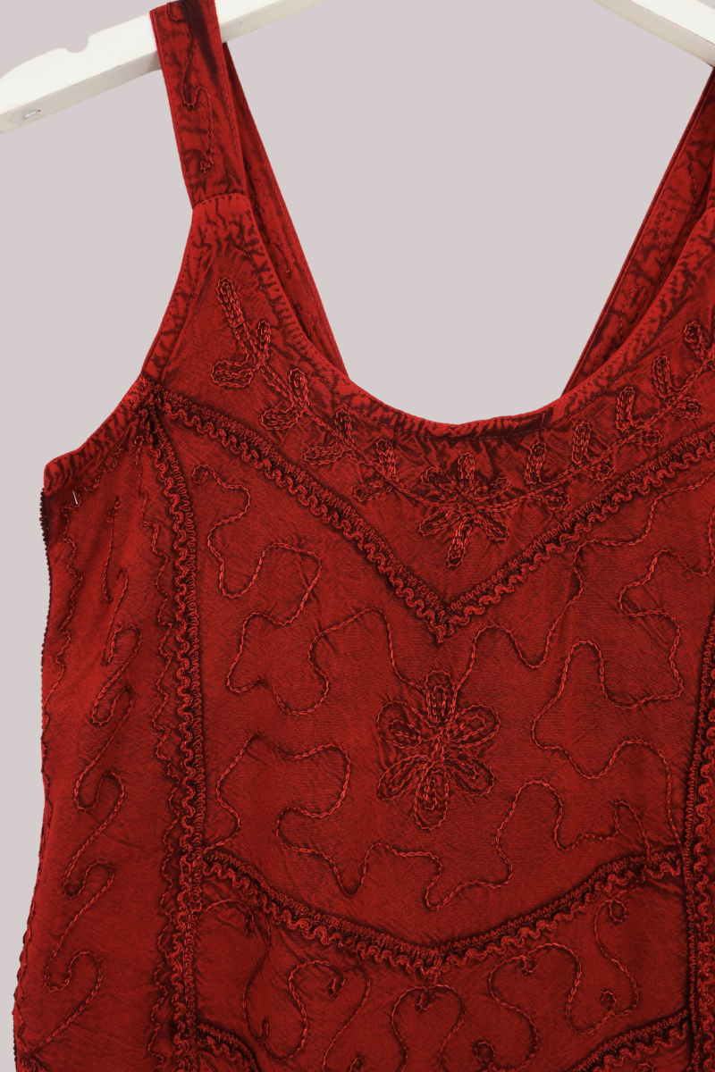 Embroidered Handkerchief Top in Earth Red - Free Size