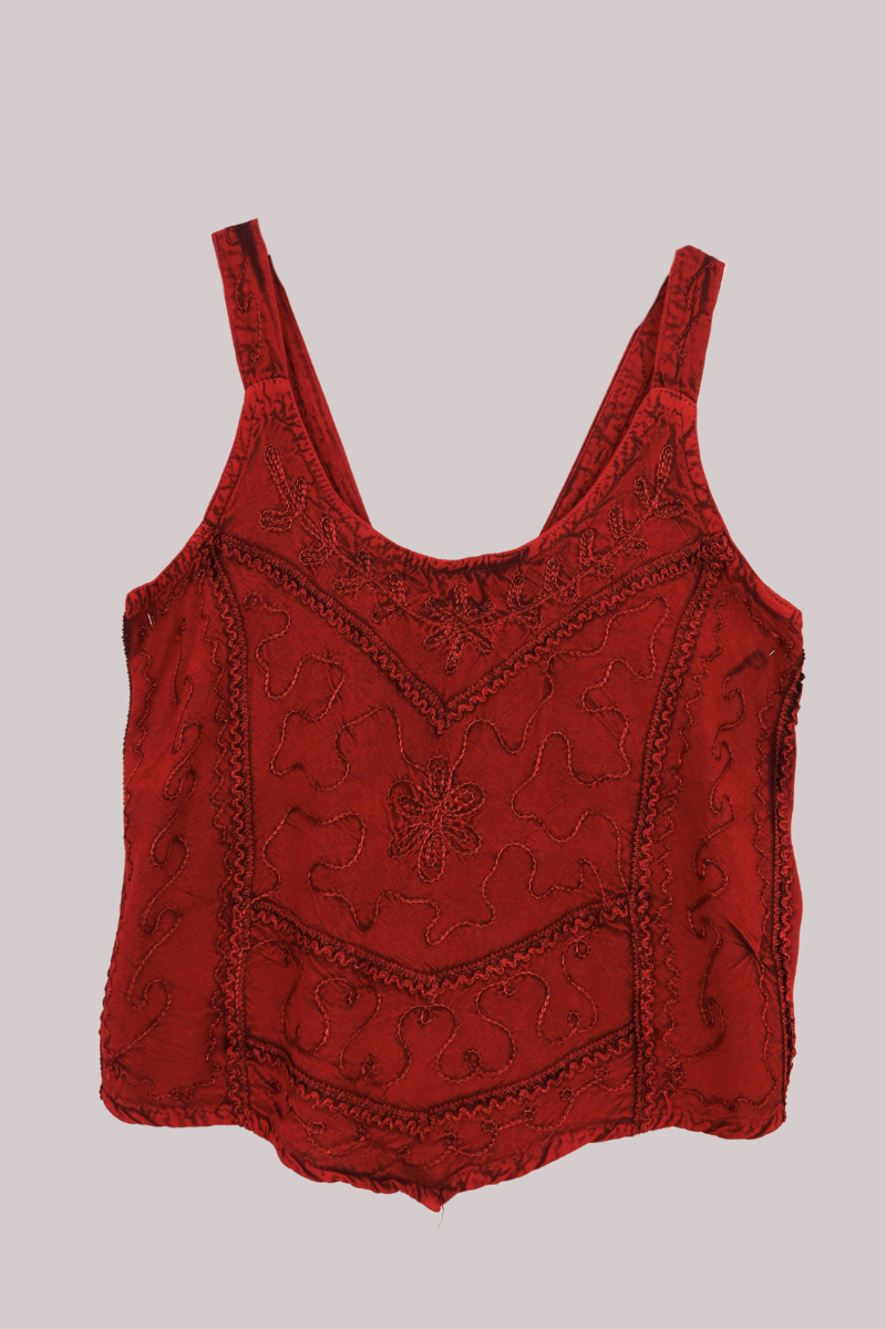 Embroidered Handkerchief Top in Earth Red - Free Size