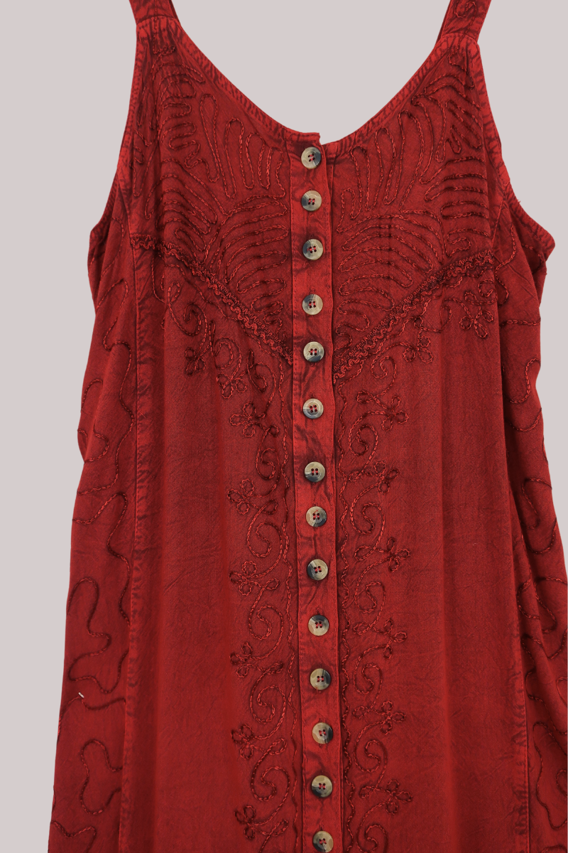Indian Button-Up Maxi Sundress in Earth Red