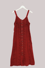 Indian Button-Up Maxi Sundress in Earth Red