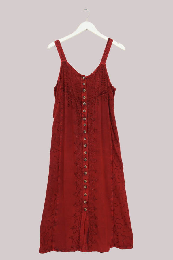 Indian Button-Up Maxi Sundress in Earth Red