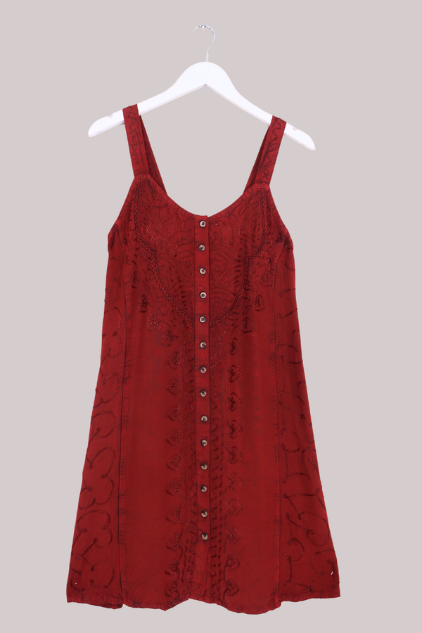 Indian Button-Up Mini Sundress in Earth Red by All About Audrey