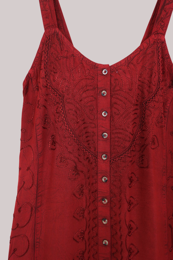 Indian Button-Up Mini Sundress in Earth Red by All About Audrey
