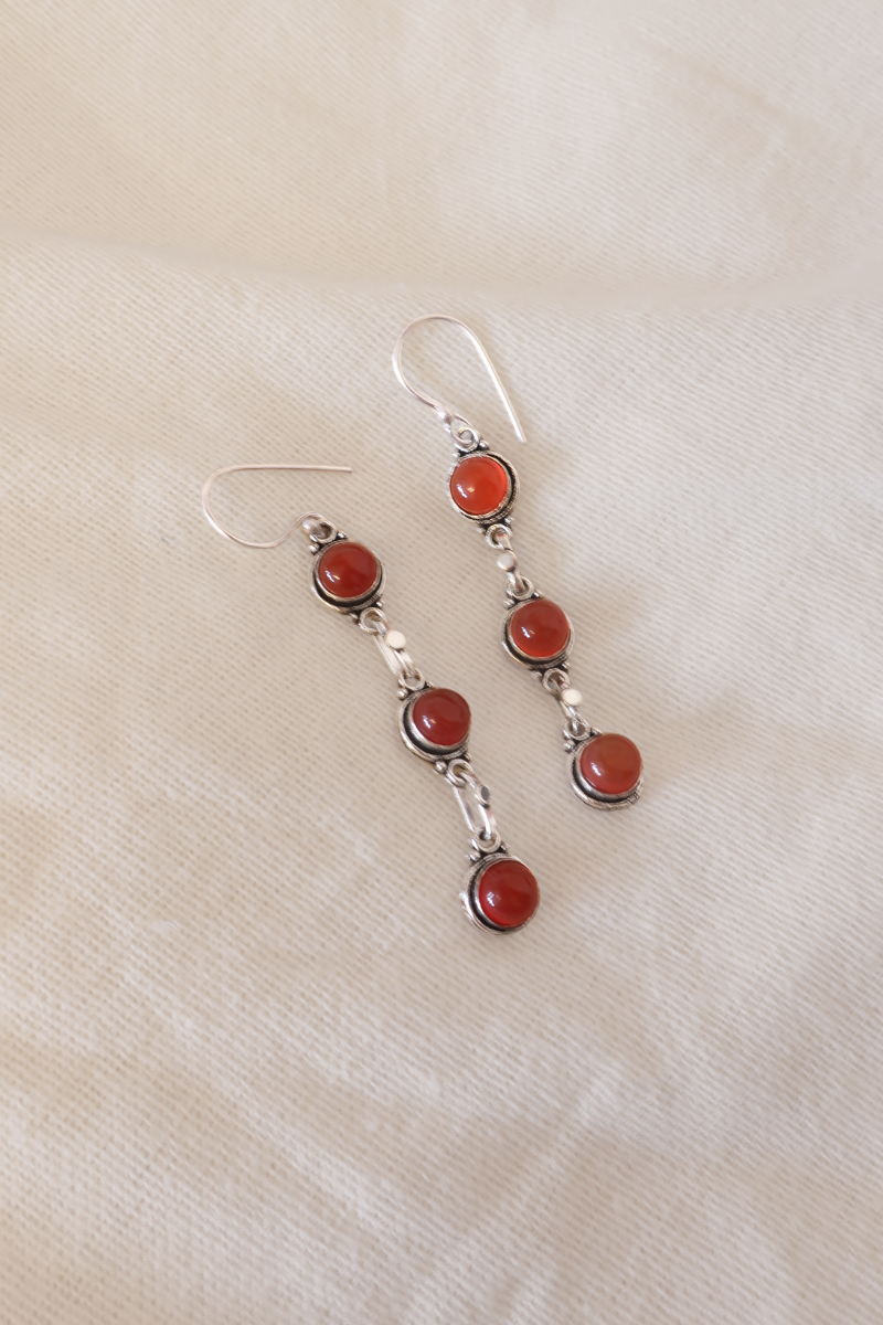 Red Carmine Beads Silver Plated Earrings