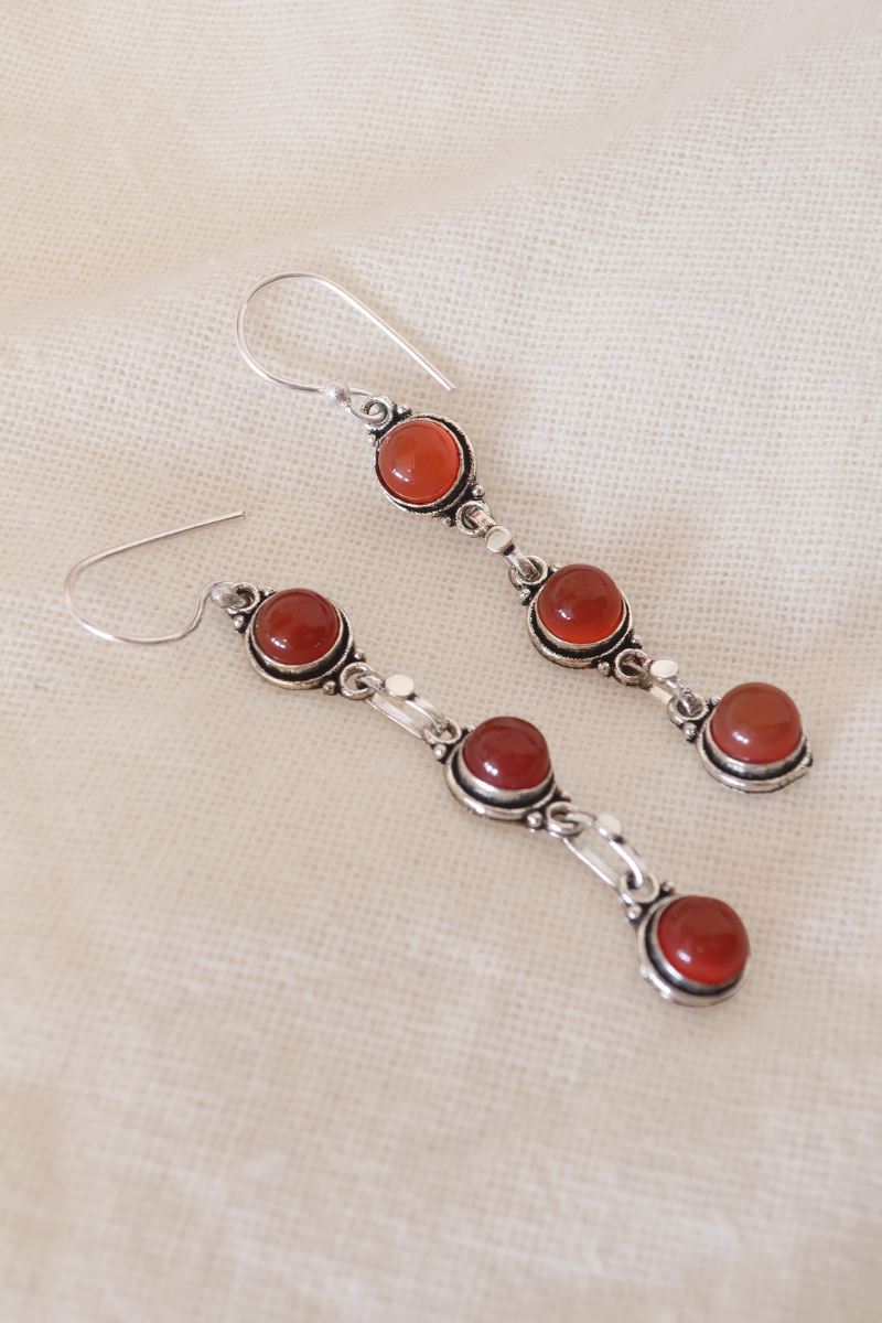 Red Carmine Beads Silver Plated Earrings