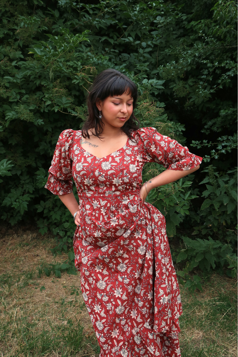 Carmen Maxi Dress in Antique Scarlet Garden