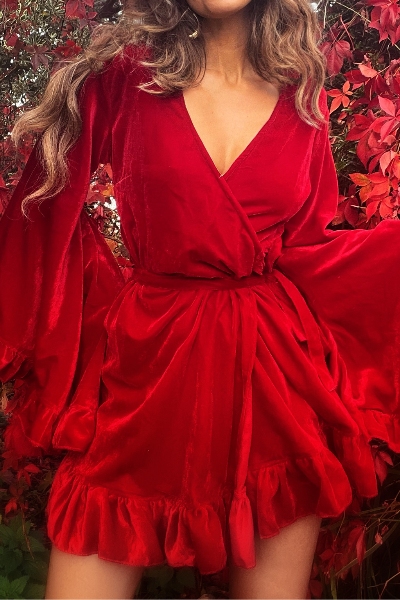 Khroma Venus Mini Wrap Dress in Persephone Red Velvet