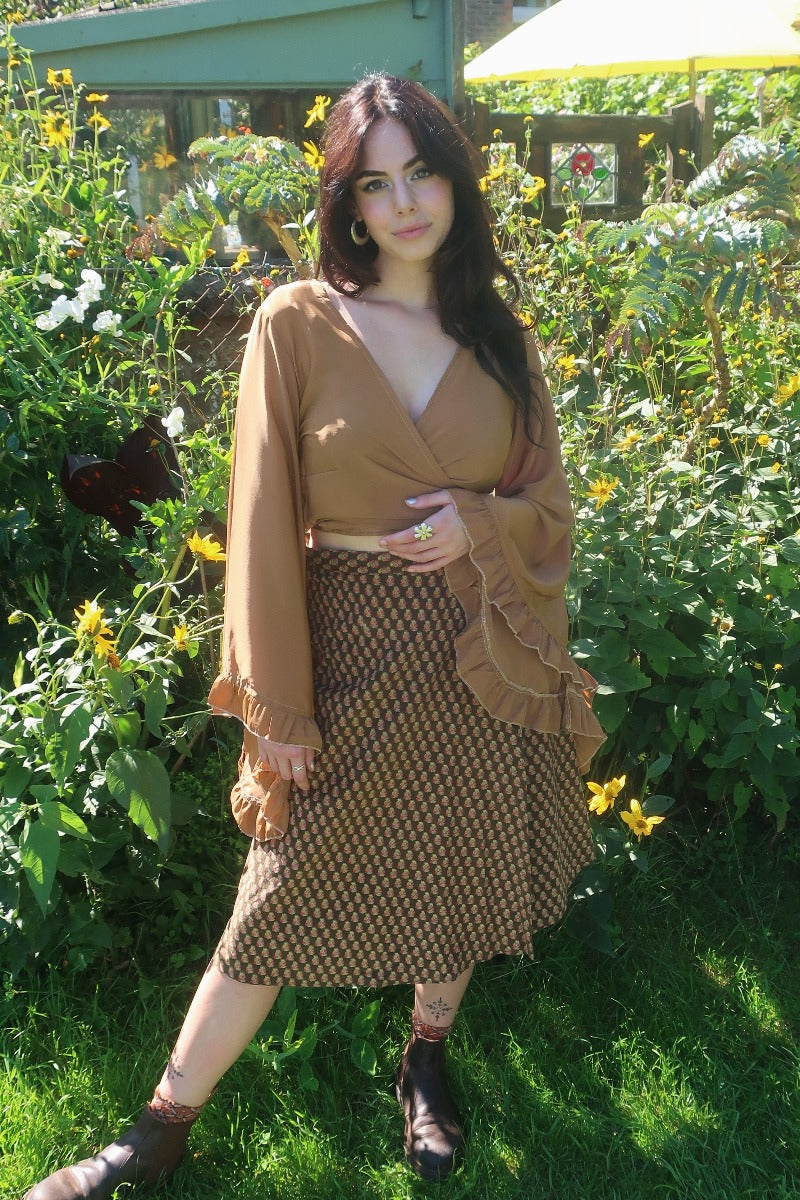 Corduroy Wrap Skirt Earth Tone Motif Free Size M All About