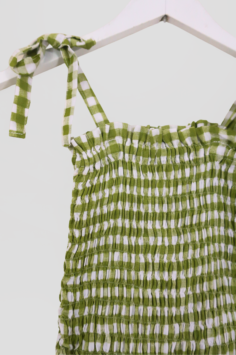 Rosa Ribbon Top in Apple Green Gingham by All About Audrey