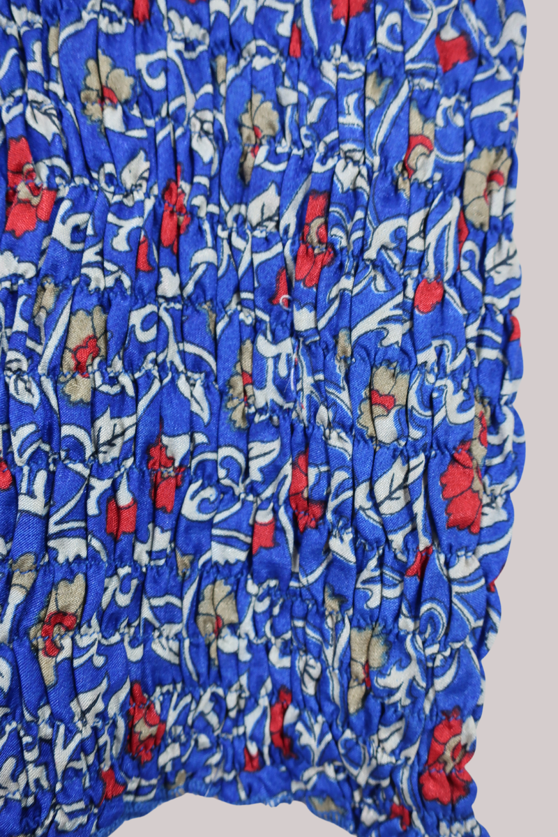 Rosa Vintage Sari Ruched Top - Cobalt Victorian Floral - Free Size by All About Audrey
