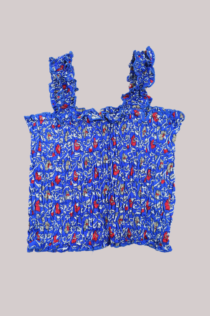 Rosa Vintage Sari Ruched Top - Cobalt Victorian Floral - Free Size by All About Audrey