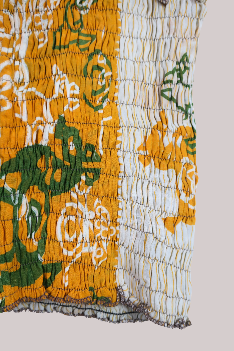 Rosa Vintage Cotton Ruched Top - Cream & Mustard Indian Ponies - Free Size XS by All About Audrey