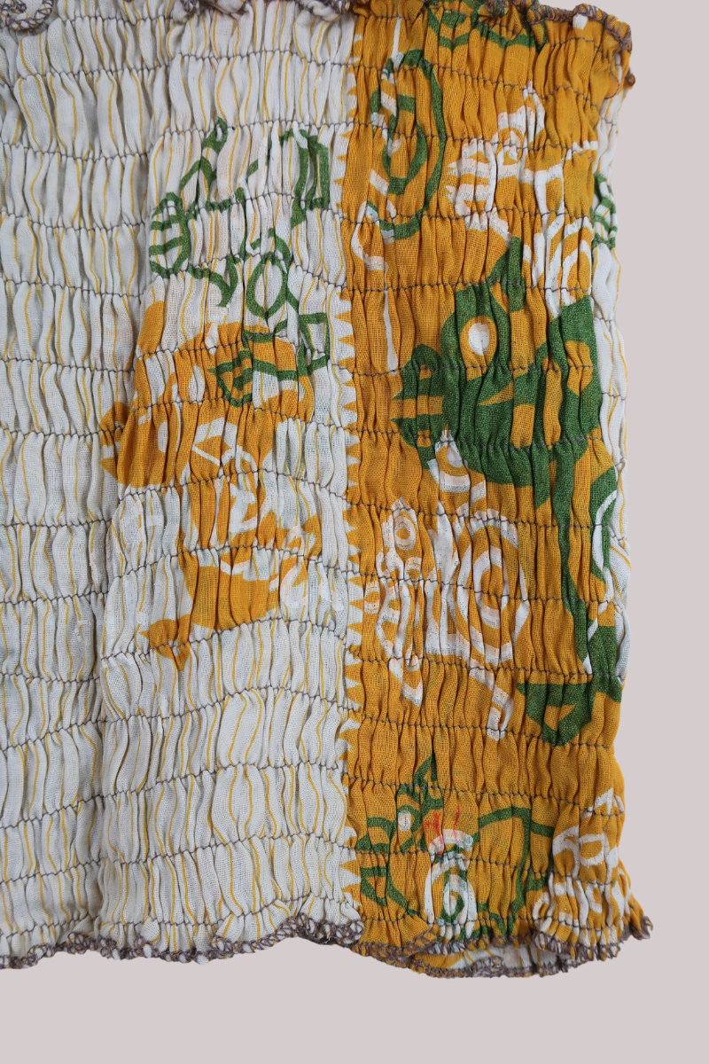 Rosa Vintage Cotton Ruched Top - Cream & Mustard Indian Ponies - Free Size XS by All About Audrey