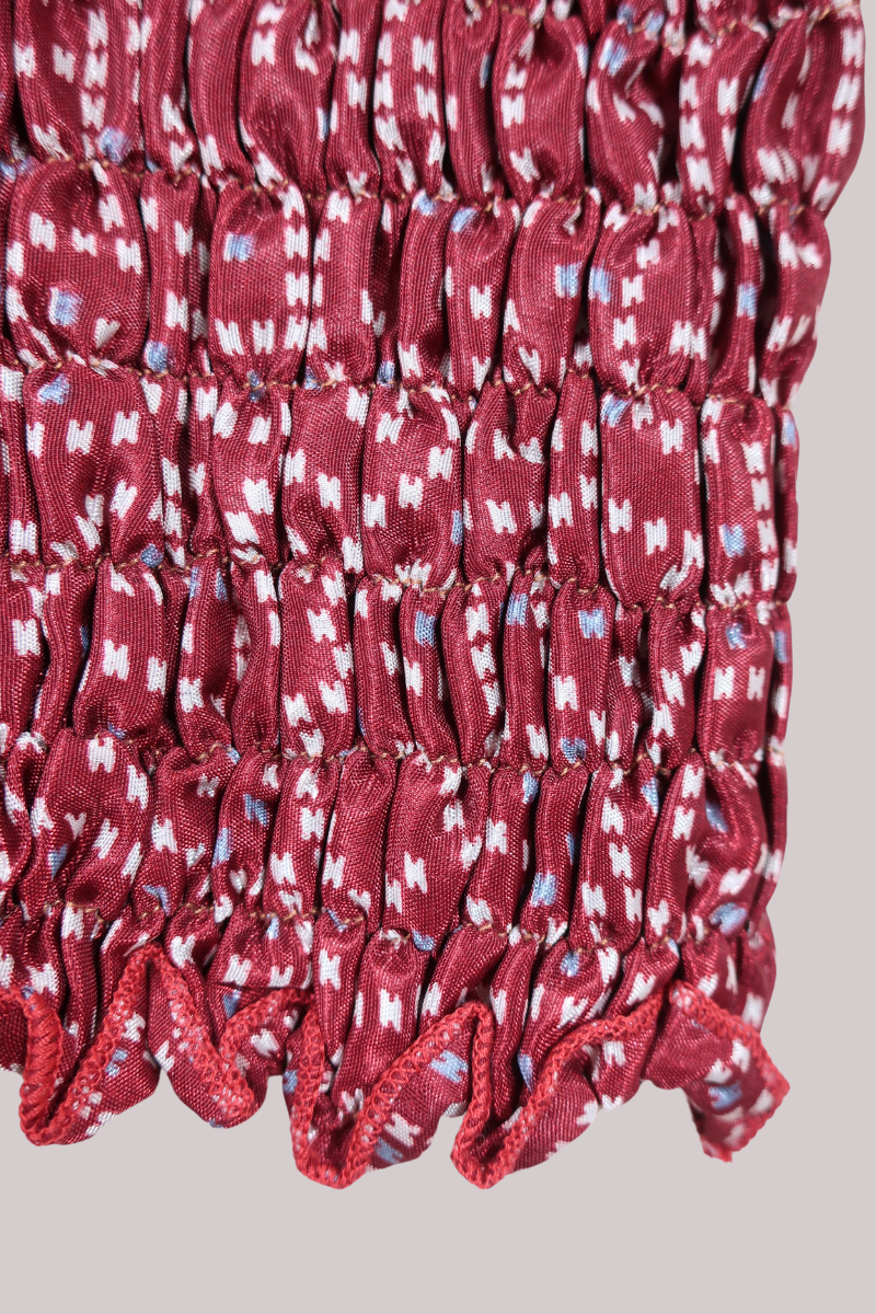 Rosa Vintage Sari Ruched Top - Garnet Red Dotty - Free Size by All About Audrey