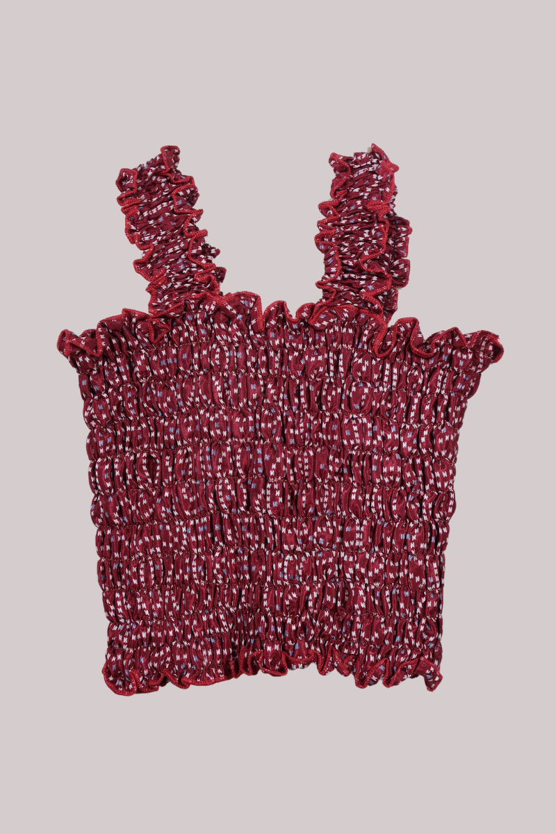 Rosa Vintage Sari Ruched Top - Garnet Red Dotty - Free Size by All About Audrey