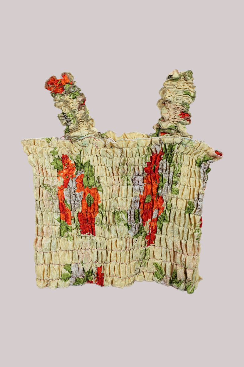 Rosa Vintage Sari Ruched Top - Vanilla & Orange Floral - Free Size by All About Audrey