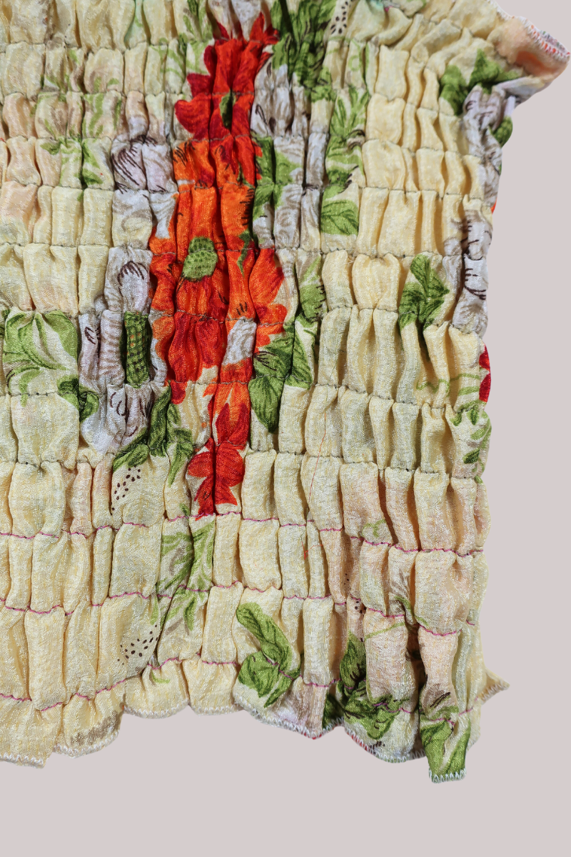 Rosa Vintage Sari Ruched Top - Vanilla & Orange Floral - Free Size by All About Audrey