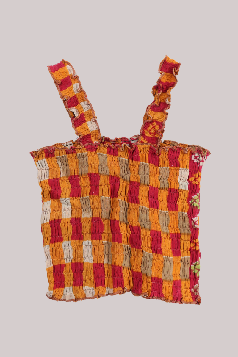 Rosa Vintage Cotton Ruched Top - Fire & Ruby Check - Free Size S/M by All About Audrey