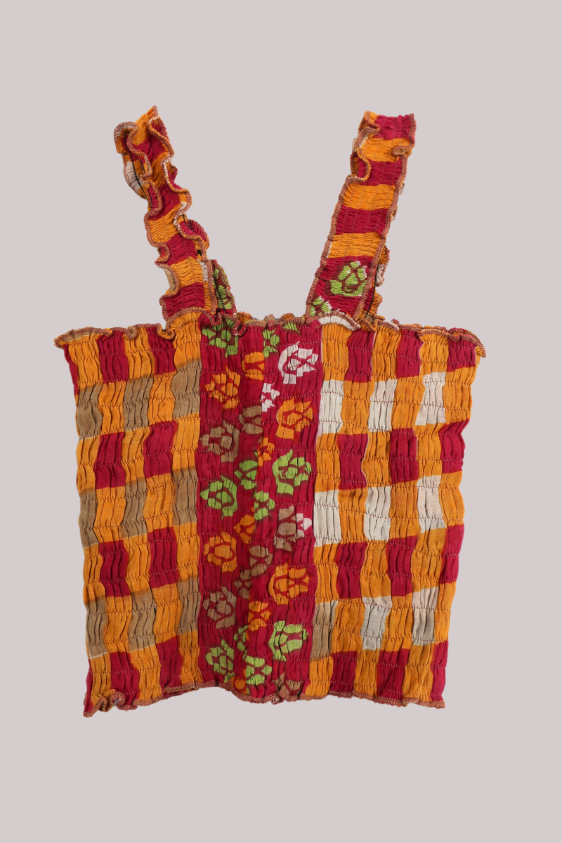 Rosa Vintage Cotton Ruched Top - Fire & Ruby Check - Free Size S/M by All About Audrey