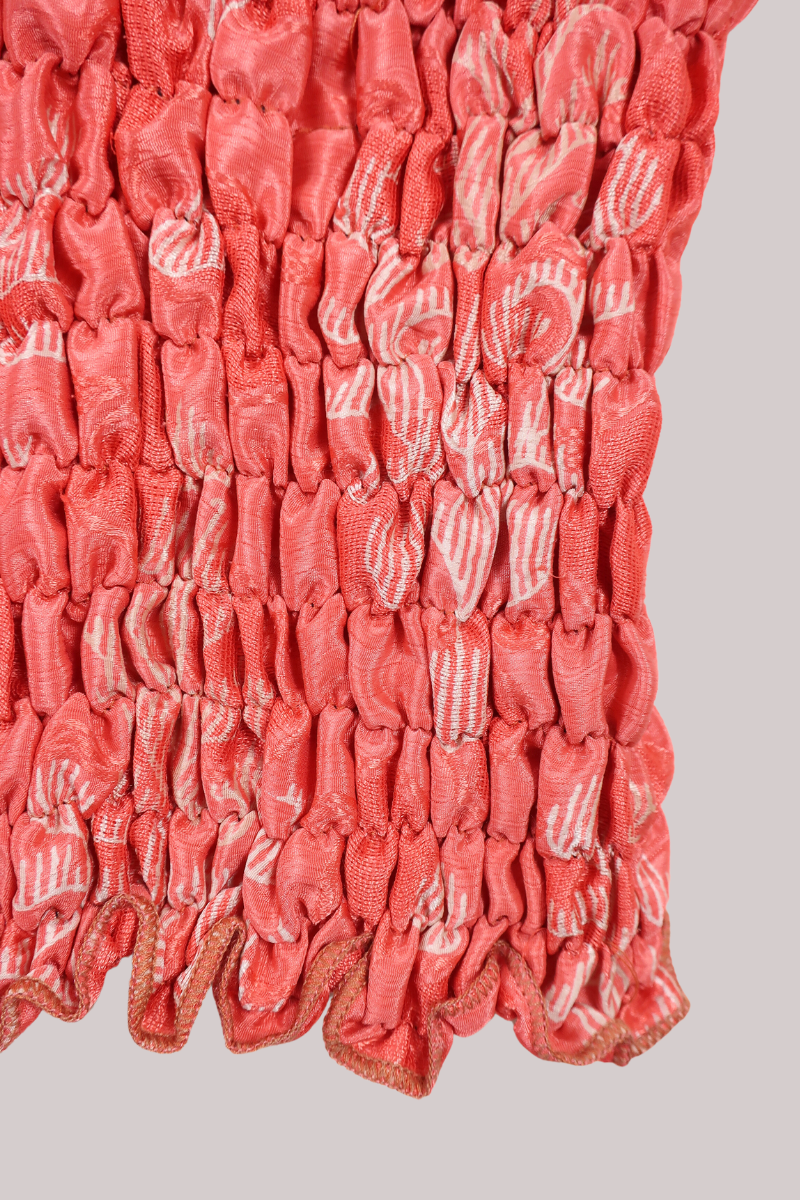 Rosa Vintage Sari Ruched Top - Coral & Cream - Free Size by All About Audrey