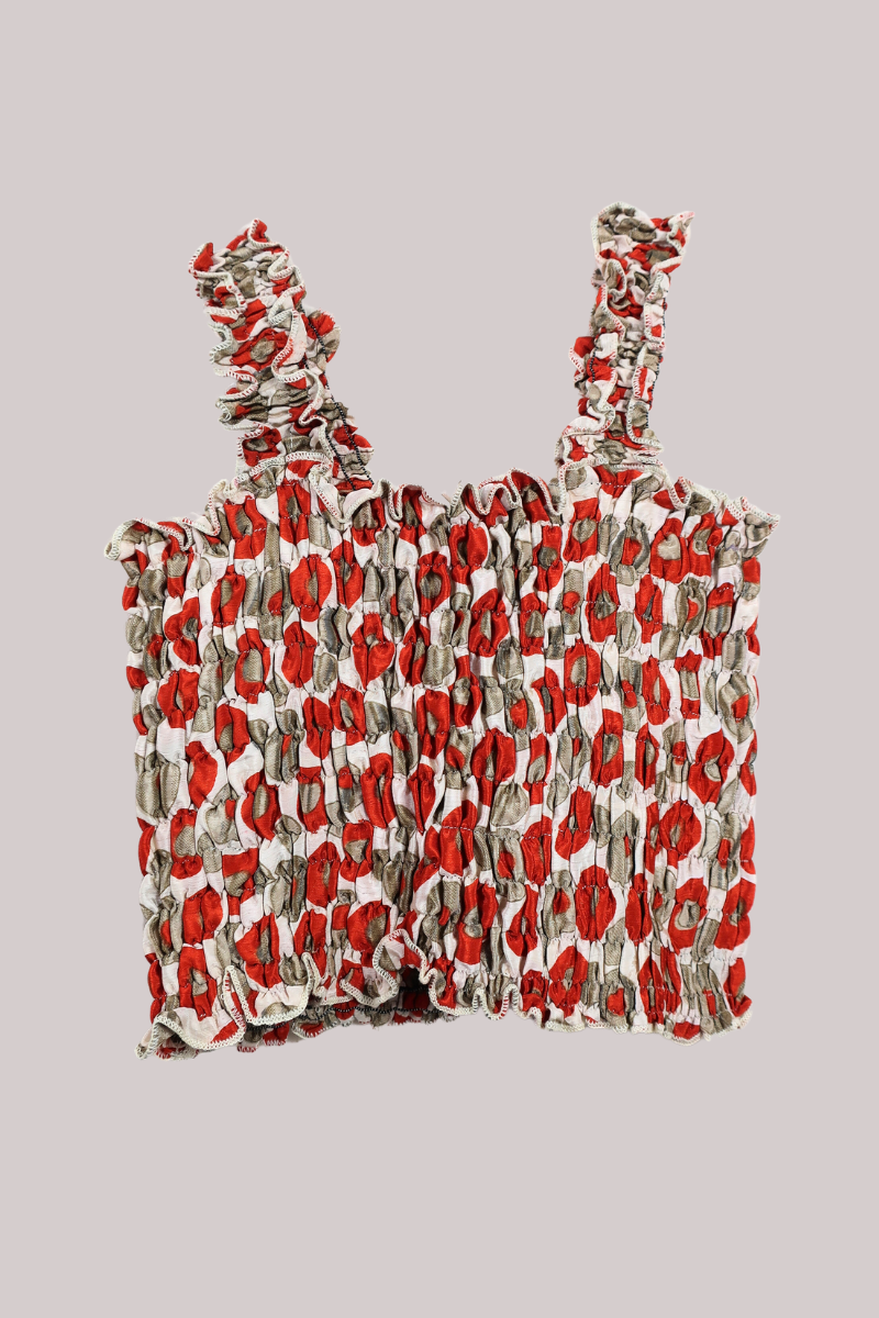 Rosa Vintage Sari Ruched Top - Russet & Gold Discs - Free Size by All About Audrey